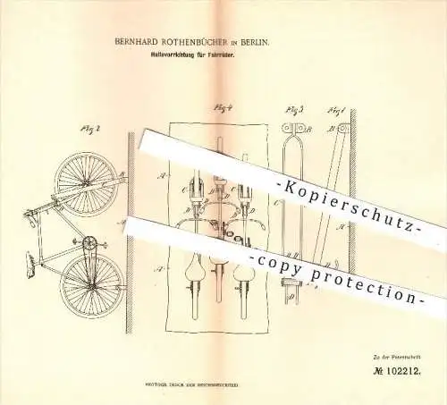 original Patent - Bernhard Rothenbücher , Berlin , 1897 , Halterung für Fahrräder , Fahrrad , Fahrradträger , Transport