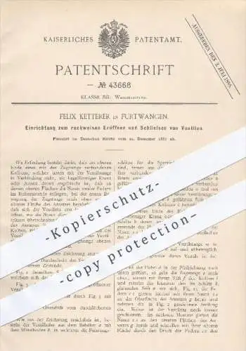 original Patent - Felix Ketterer in Furtwangen , 1887 , Eröffnen und Schließen der Ventile , Ventil , Wasserleitung !