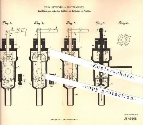 original Patent - Felix Ketterer in Furtwangen , 1887 , Eröffnen und Schließen der Ventile , Ventil , Wasserleitung !