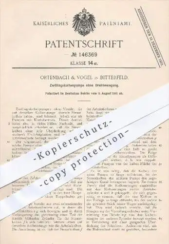 original Patent - Ortenbach & Vogel in Bitterfeld , 1901 , Zwillingskolbenpumpe , Kolben , Pumpe , Pumpen , Motoren !