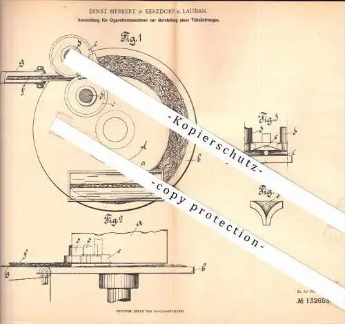 Original Patent - Ernst Merkert in Kerzdorf / Ksieginki b. Lauban , 1901 , Zigaretten-Maschine , Tabak , Schlesien !!!