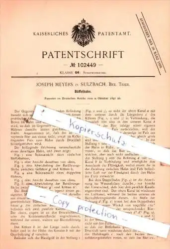 Original Patent  - Joseph Meyers in Sulzbach, Bez. Trier  , 1897 , Büffethahn !!!