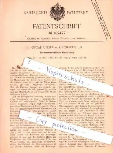 Original Patent  - Oscar Unger in Kirchberg i. S. , 1898 , Zusammenschiebbare Musterkarte !!!