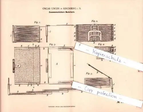 Original Patent  - Oscar Unger in Kirchberg i. S. , 1898 , Zusammenschiebbare Musterkarte !!!