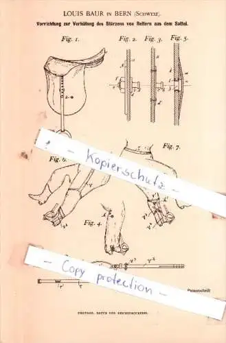 Original Patent  - Louis Baur in Bern , Schweiz , 1895 , Sattlerei und Wagenbau !!!