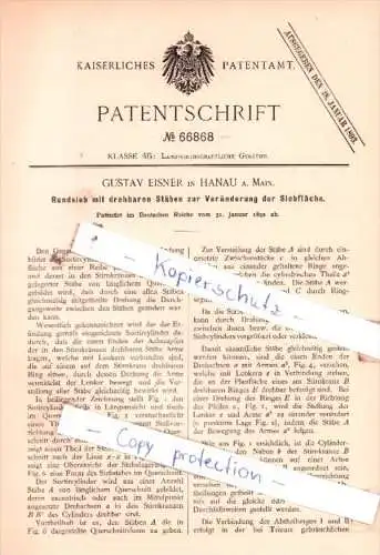 Original Patent  - Gustav Eisner in Hanau a. Main , 1892 , Landwirthschaftliche Geräthe !!!