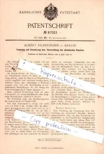 Original Patent  - Albert Silbermann in Berlin , 1895 , Feuerungsanlagen !!!