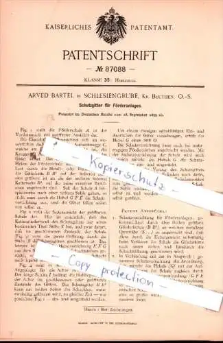 Original Patent  - Arved Bartel in Schlesiengrube, Kr. Beuthen, O.-S. , 1895 , Hebezeuge !!!