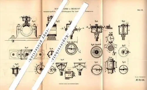 Original Patent - Moritz Lindner in Meuselwitz , 1885 , Schmiergefäß mit Druckklappen , Maschinenbau !!!