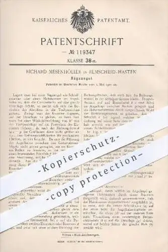 original Patent - R. Mesenhöller , Remscheid - Hasten , 1900 , Sägeangel , Säge , Sägen , Angel , Holz , Holzbearbeitung