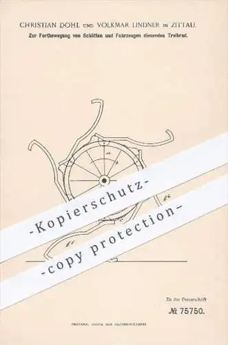 original Patent - Ch. Dohl und V. Lindner , Zittau , 1893 , Treibrad , Antrieb für Schlitten , Fahrzeuge , Fahrräder !!