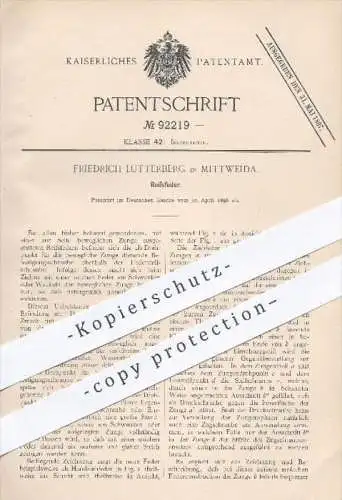 original Patent - Fr. Lutterberg , Mittweida , 1896 , Reissfeder , Feder , Federn , Ziehfeder , Zirkel , Instrumente !!!