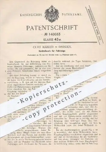 original Patent - Curt Mähler in Dresden , 1902 , Kontrollwerk für Fahrzeuge , Fahrzeug , Antrieb , Kupplung !!!