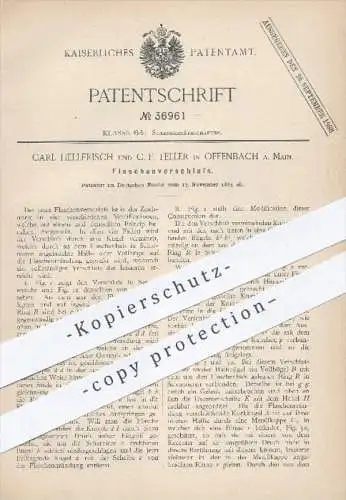 original Patent - C. Hellfrisch , C. F. Teller , Offenbach / Main , 1885 , Flaschenverschluss , Flasche , Flaschen !!