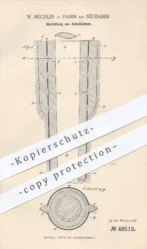 original Patent - W. Mechler in Damm bei Neudamm , 1889 , Herstellung von Achsbüchsen aus Gusseisen , Gießen , Gießerei