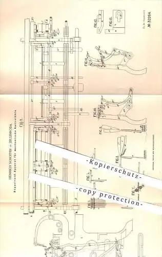 original Patent - Heinrich Schopper in Zeulenroda , 1884 , Doppelrand-Apparat für mechanische Kulierstühle , Wirkstuhl !