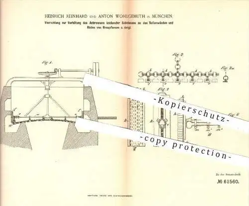 original Patent - H. Reinhard , A. Wohlgemuth , München  1891 , Verhütung vor Anbrennen in Braupfannen , Brauerei , Bier