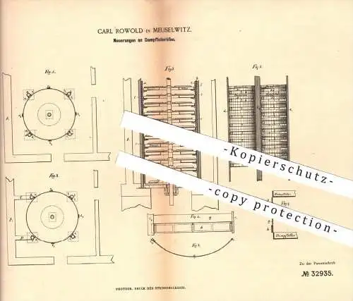 original Patent - Carl Rowold in Meuselwitz , 1885 , Dampftellerofen , Ofen , Öfen , Brennstoffe , Brikett , Schornstein