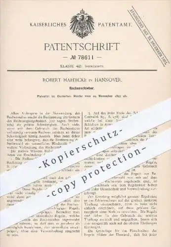 original Patent - Robert Haedicke in Hannover , 1893 , Rechenschieber , Rechnen , Mathematik , Schule , Rechenstab !!!