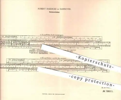 original Patent - Robert Haedicke in Hannover , 1893 , Rechenschieber , Rechnen , Mathematik , Schule , Rechenstab !!!