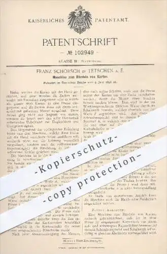 original Patent - Franz Schorsch in Tetschen , 1898 , Rändeln von Karten , Kartenspiel , Papier , Buchbinder , Buch !