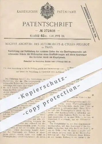 original Patent - Société Anonyme des Automobiles & Cycles Peugeot , Paris , 1913 , Hinterachse am Kraftfahrzeug , Auto