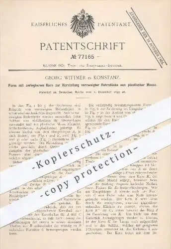 original Patent - G. Wittmer , Konstanz , 1893 , Form zur Herstellung verzweigter Rohrstücke aus plastischer Masse , Ton