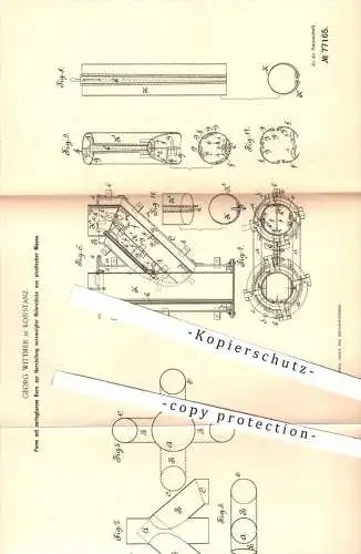 original Patent - G. Wittmer , Konstanz , 1893 , Form zur Herstellung verzweigter Rohrstücke aus plastischer Masse , Ton