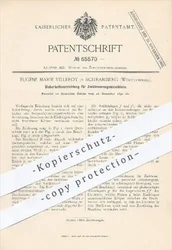 original Patent - Eugène Marie Villeroy in Schramberg , 1890 , Schutz an Zerkleinerungsmaschinen , Mühle , Mühlen !!!