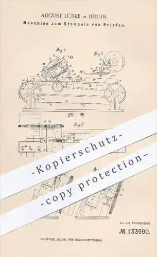 original Patent - August Lübke in Berlin , 1901 , Briefe maschinell stempeln , Stempel , Brief , Post , Briefmarken !!!