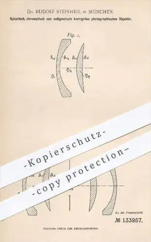 original Patent - Dr. R. Steinheil / München , 1901 , korrigiertes photograhisches Objektiv , Fotograf , Foto , Kamera