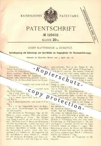 original Patent - Josef Nattebrede in Koblenz , 1901 , Seitenkupplung mit Zahnstange u. Sperrklinke für Eisenbahnen !!!