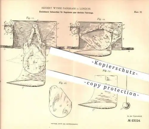 original Patent - Herbert Wynne Fairbrass in London , 1895 , Einziehbarer Schwertkiel für Segelboote , Boote , Schiffe !