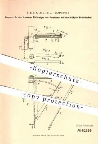 original Patent - F. Ebelsbacher , Hannover 1894 , Sperre für Bildträger mit selbsttätigem Wechsel der Bilder , Panorama