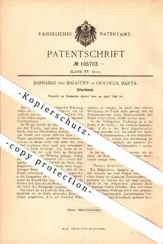 Original Patent - Barnabas von Balajthy in Oravicza-Banya / Oravicabánya , 1898 , Billiard-Stock , Rumänien , Romania !!