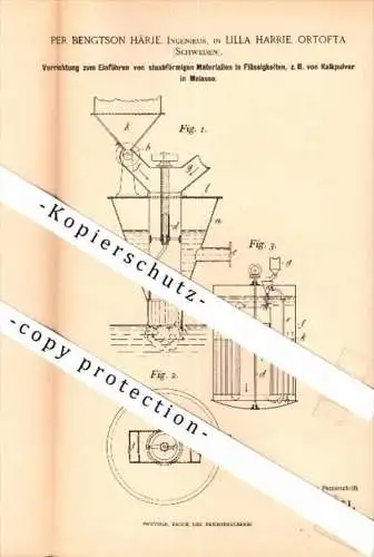 Original Patent - Per Bengtson Härje in Lilla Harrie , Örtofta , 1895 , Apparat für Zuckerfabrik , Schweden , Kävlinge !