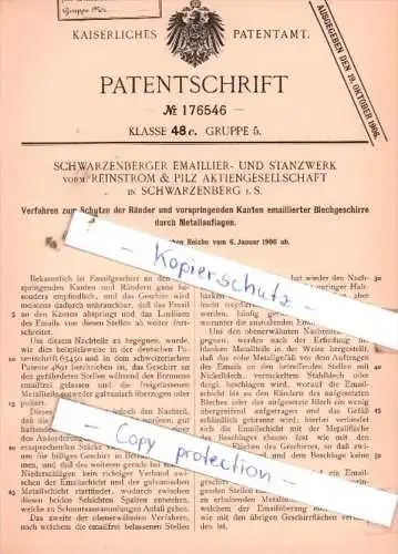 Original Patent  - Schwarzenberger Emaillier- und Stanzwerk in Schwarzenberg i. S. , 1906 ,  !!!