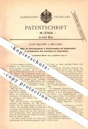 Original Patent - Luigi Magrini in Bergamo , Italia , 1899 , Regolatori di tensione per CC !!!