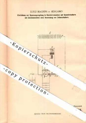 Original Patent - Luigi Magrini in Bergamo , Italia , 1899 , Regolatori di tensione per CC !!!