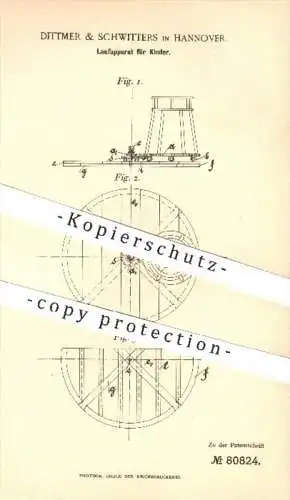 original Patent - Dittmer & Schwitters in Hannover , 1894 , Laufapparat für Kinder , Laufgitter , Kind , Möbel !!!