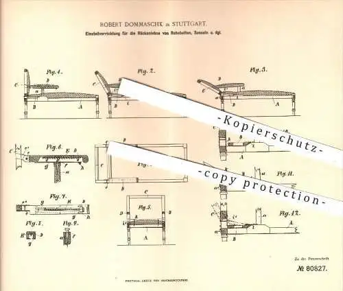 original Patent - R. Dommaschk , Stuttgart , 1894 , Verstellen der Rückenlehne von Betten , Sessel , Sofa , Möbel !!