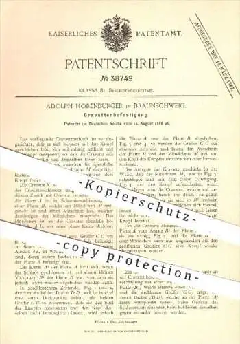 original Patent - Adolph Horenburger in Braunschweig , 1886 , Krawatten - Befestigung , Krawatte , Schlips , Bekleidung