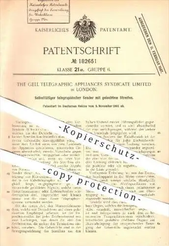 original Patent - The Gell Telegraphic Appliances Syndicate Limited , London , 1905 , telegraphischer Sender , Telegraph