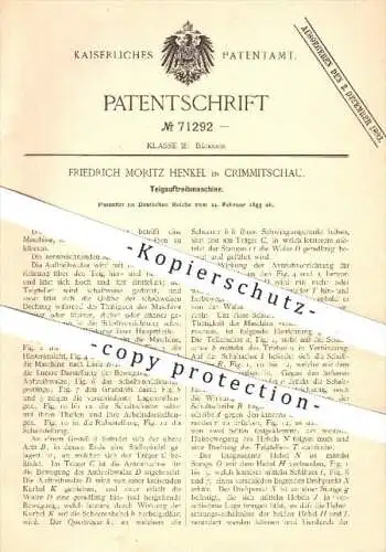 original Patent - F. M. Henkel , Crimmitschau , 1893 , Teigauftreibmaschine , Teig , Kuchen , Bäcker , Bäckerei , Backen