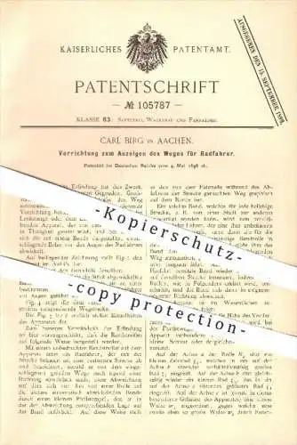 original Patent - Carl Birg in Aachen , 1898 , Anzeigen des Weges für Radfahrer , Fahrrad , Fahrräder , Navigation !!!