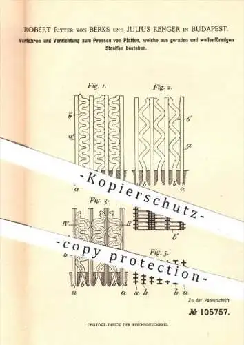 original Patent - R. Ritter von Berks , J. Renger , Budapest , 1898 , Pressen von Platten , Metall , Metallbearbeitung !