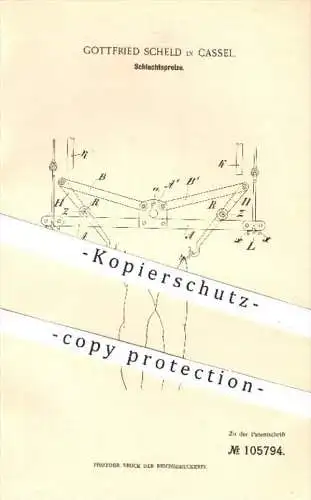 original Patent - G. Scheld , Kassel , 1897 , Schlachtspreize , Schlachten , Schlachter , Schlachterei , Fleischer !!