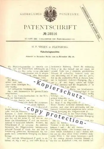 original Patent - H. P. Nissen in Flensburg , 1883 , Fleischwiegmaschine , Fleisch , Fleischerei , Waage , Schlachter !