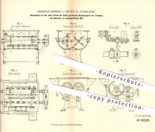 original Patent - H. Kirberg , Hilden / Düsseldorf , 1884 , Waschapparat zur Trennung des Bleiweiß von Blei , Waschen !