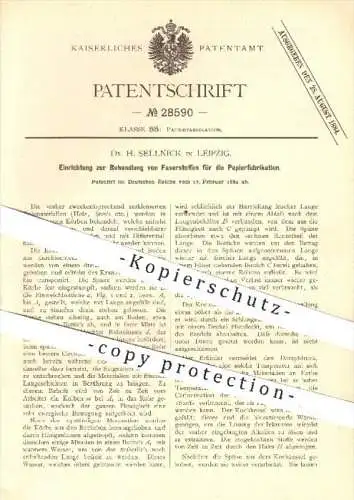 original Patent - Dr. H. Sellnick , Leipzig , 1884 , Behandlung von Faserstoffen für die Paperherstellung , Papier !!